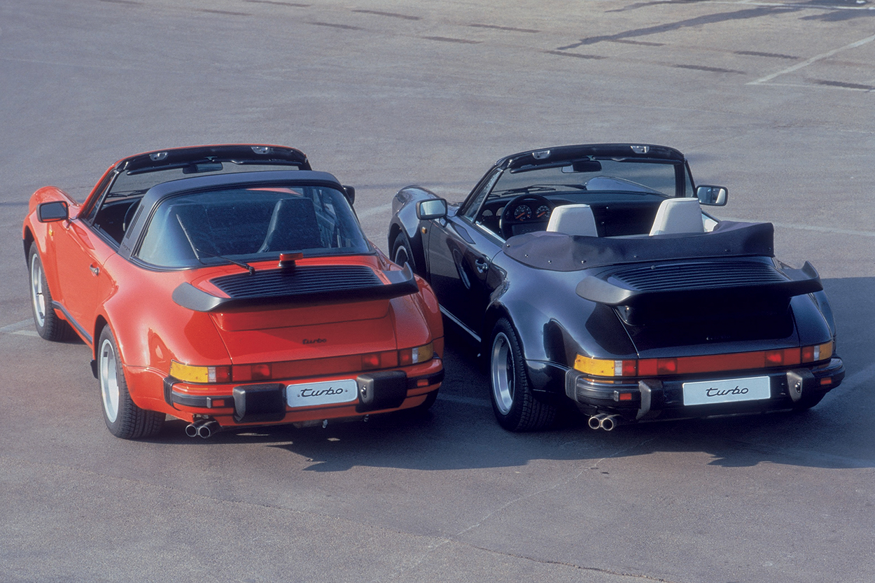 Above: 1987 911 Turbo Targa (left) and 911 Turbo Carbriolet.